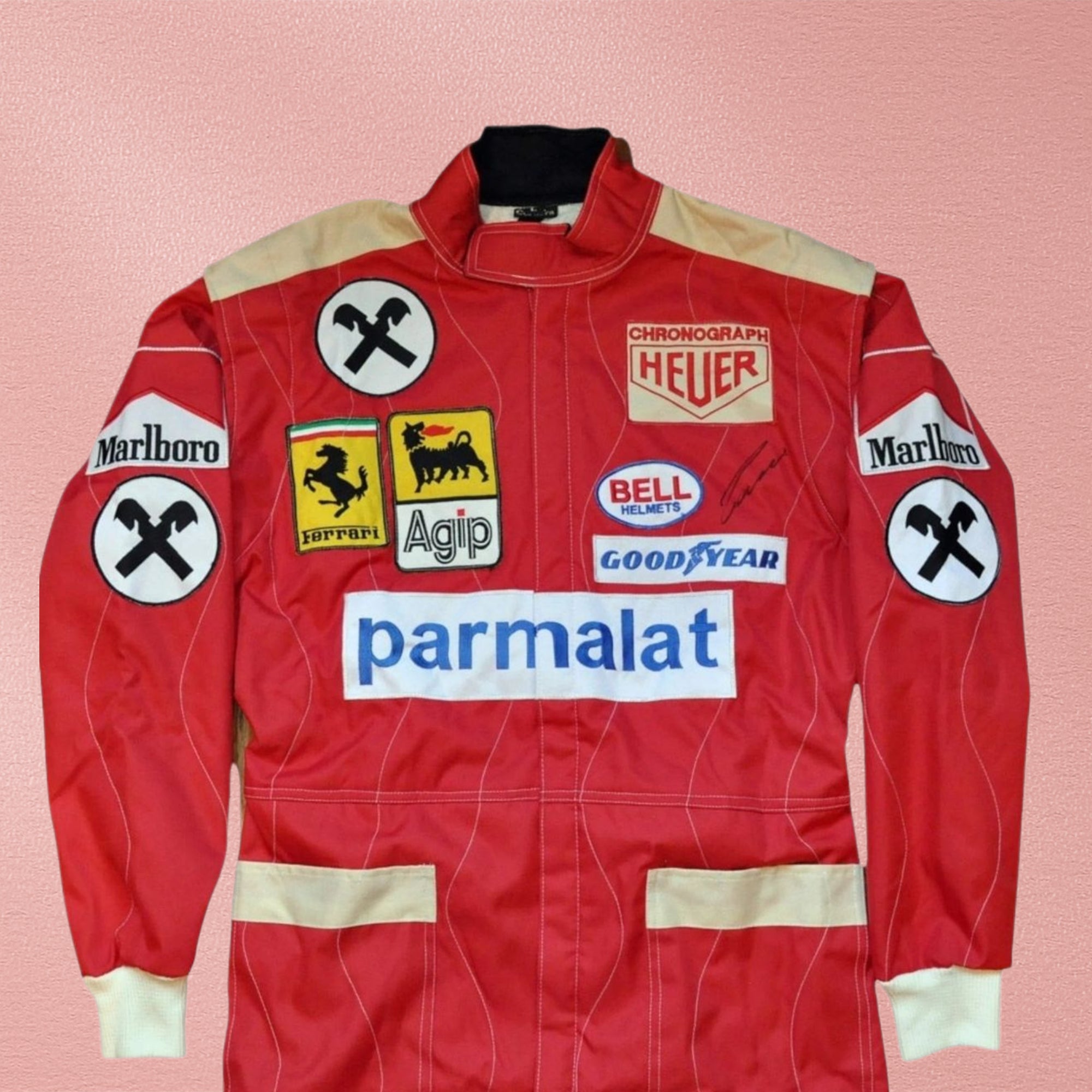NIKI LAUDA SIGNED FERRARI 1977 F1 REPLICA Embriodered Race SUIT