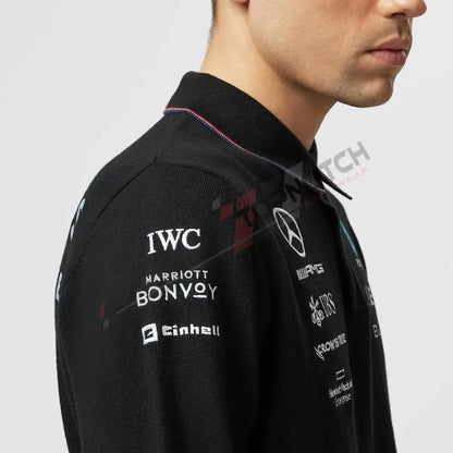 2023 Mercedes AMG Germany F1 Mens LS Team Polo Shirt Black