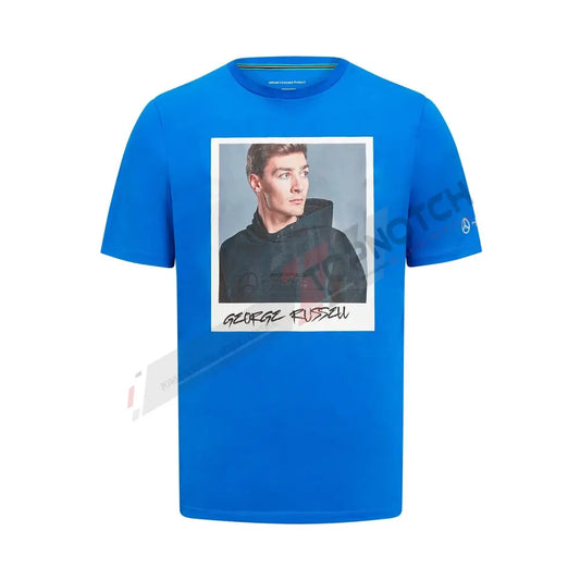 2023 Mercedes Germany AMG F1 Mens George Russell Portrait T-shirt Blue